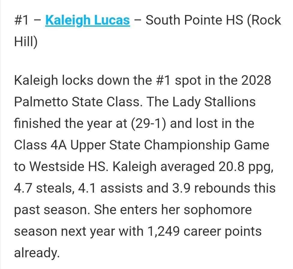 kaleigh Lucas (@kaleighonpoint) on Twitter photo Officially the #1 PG & Player in the State of South Carolina💪🏾
Thank you <a href="/PGH_SCarolina/">Prep Girls Hoops South Carolina</a> for the recognition! The grind & trusting the process continues💯
#NCAAGoals Officially the #1 PG & Player in the State of South Carolina💪🏾
Thank you <a href="/PGH_SCarolina/">Prep Girls Hoops South Carolina</a> for the recognition! The grind & trusting the process continues💯
#NCAAGoals