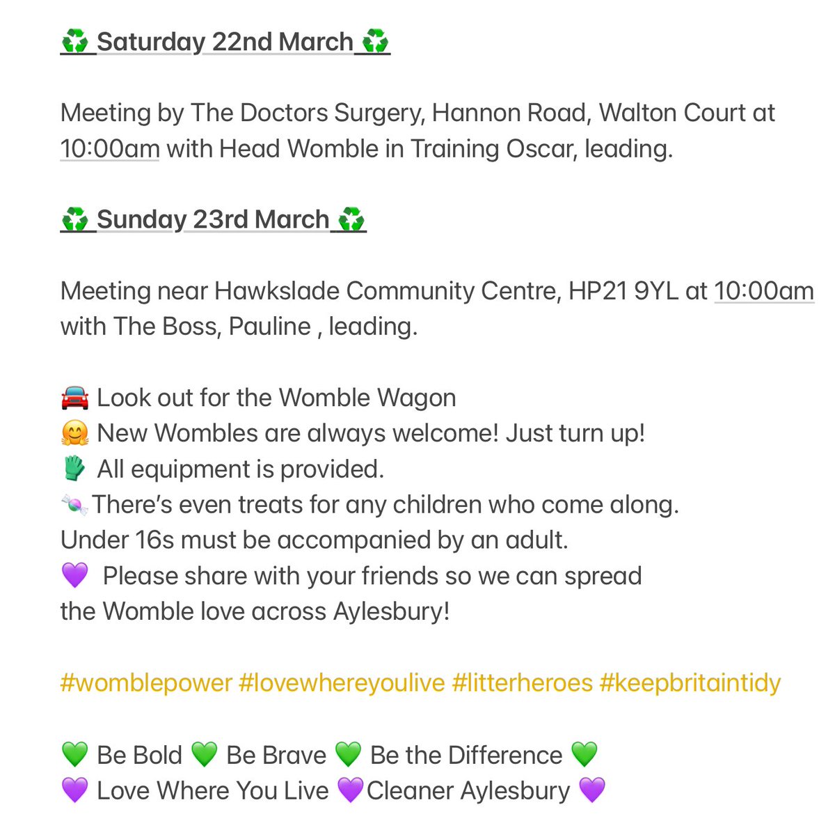 Aylesbury Wombles (@aylesburywombl1) on Twitter photo #joinin #volunteer #Aylesbury #litterpicking #litterheroes #lovewhereyoulive #SaturdayMorning #saturdaymotivation #sundayfunday #sundaymorning
<a href="/KeepBritainTidy/">Keep Britain Tidy</a> <a href="/AylesNews/">Aylesbury & District News</a> <a href="/hellofairhive/">Fairhive</a> <a href="/BucksCouncil/">Buckinghamshire Council</a> <a href="/BucksFlyTipping/">BucksFlyTipping</a> <a href="/aylesburytc/">Aylesbury Town Council</a> <a href="/TNLComFund/">The National Lottery Community Fund</a> <a href="/legacyfunerals2/">Legacy Funeral Services</a> @excel_dents #joinin #volunteer #Aylesbury #litterpicking #litterheroes #lovewhereyoulive #SaturdayMorning #saturdaymotivation #sundayfunday #sundaymorning
<a href="/KeepBritainTidy/">Keep Britain Tidy</a> <a href="/AylesNews/">Aylesbury & District News</a> <a href="/hellofairhive/">Fairhive</a> <a href="/BucksCouncil/">Buckinghamshire Council</a> <a href="/BucksFlyTipping/">BucksFlyTipping</a> <a href="/aylesburytc/">Aylesbury Town Council</a> <a href="/TNLComFund/">The National Lottery Community Fund</a> <a href="/legacyfunerals2/">Legacy Funeral Services</a> @excel_dents