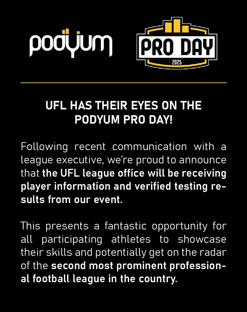 Take advantage of this great opportunity! See you at the Podyum Pro Day!

thepodyum.com/pro-day

March 30th at 9am 
Orange Bowl Field (Ives Estate Park) 
Ft.Lauderdale, FL