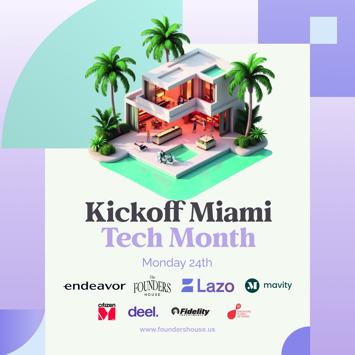 EndeavorMIA's tweet image. 🚀Join Endeavor Miami &amp;amp; The Founders House (LAZO) for the Welcome Cocktail this Monday! Connect with top founders, builders &amp;amp; investors as we launch a month of innovation &amp;amp; networking.
📍 Miami, FL
🗓 March 24
🔗 Register: lu.ma/wyog3h25
#MiamiTechMonth #EndeavorMiami