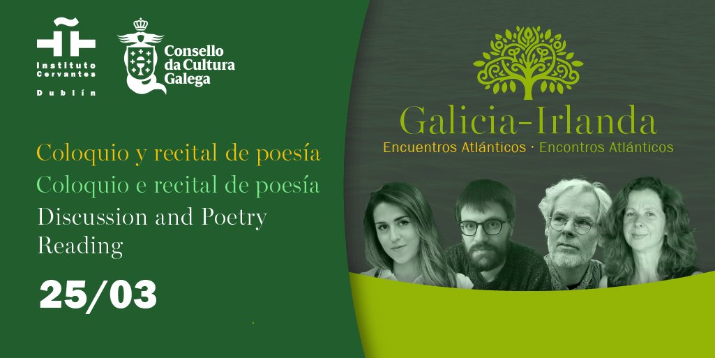 Galician literature &amp; Irish poetry come together in a special evening.

🗣 Discussion: Xavier Queipo &amp; Dolores Vilavedra <a href="/DrCBarbour/">Catherine Barbour</a>

📖 Poetry reading: <a href="/al_ou_swanehals/">Alba Cid</a>, @danielsalgadoga, Keith Payne &amp; Grace Wells, hosted by Martín Veiga.

cultura.cervantes.es/dublin/en/lite… #WhatsOnDublin