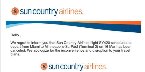 bbrozak's tweet photo. @SunCountryAir @danatthelake21 @danatthelake21 - I was on the other end of this, stuck in Miami for the day and stuck with hotel costs, an unexpected day off work, after the most unprofessional travel experience I've seen. Did @SunCountryAir do anything to help? https://t.co/8MpBl5ORqW