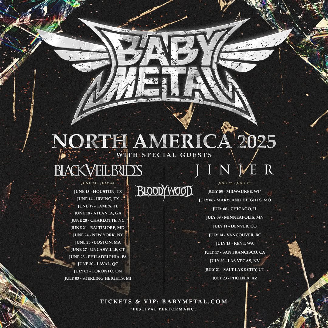 5Bartistsmedia's tweet photo. . @BABYMETAL_JAPAN is coming back to North America this year with @blackveilbrides, @jinjerofficial and @Bloodywood2 across select dates! Tickets on-sale this Friday, March 21 at https://t.co/IXQqhl8GFE https://t.co/F1ycyVijpD