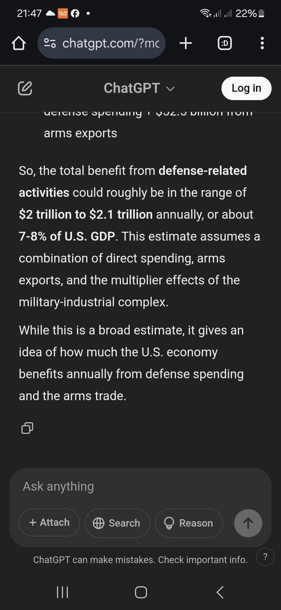 Chat gpt's estimate of the benefit to US GDP by reducing military aid and forcing European countries to increase defence spending from US military suppliers is a mere 7-8% and 2 trillion usd