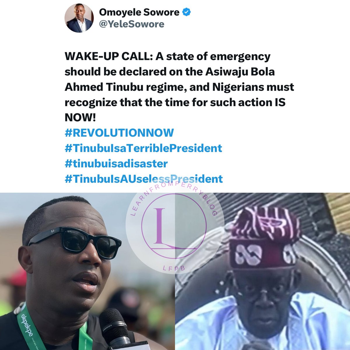 Learnfromperryb's tweet image. Just in : Sowore calls for a  state of Emergency to be declared on the President Tinubu Regime.

#tinubuisaterriblepresident #learnfromperryblog