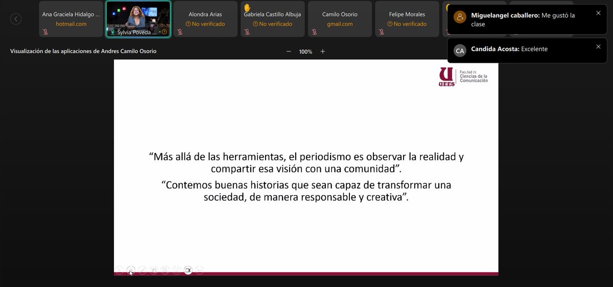 📢 Día 3 del Diplomado SIP CLAEP

Este sábado 15 de marzo, la Mgs. Sylvia Poveda nos habló sobre los periodistas pueden ser curadores de IA . 📰🤖

La IA facilita la selección y verificación de información, pero el criterio humano sigue siendo clave. ¡Seguimos aprendiendo!