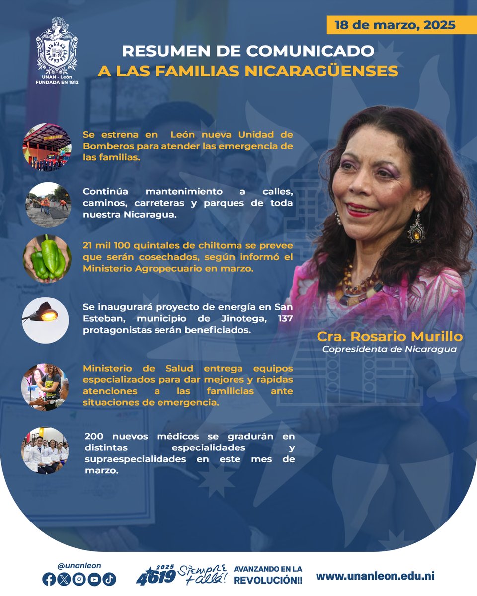 Resumen comunicado de la Cra. Rosario Murillo, copresidenta de Nicaragua, a las familias nicaragüenses.