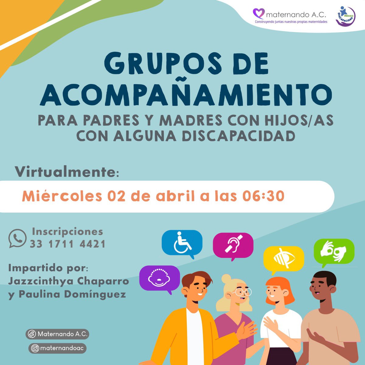 ¿Eres padre o madre cuidador de un hijo/hija con #discapacidad? 
Únete a nuestro grupo de acompañamiento, donde aprendemos, platicamos y convivimos solo papás cuidadores en un espacio de aceptación, respeto mutuo, comprensión y paciencia. 

 ¡Inscríbete! 

*SIN COSTO