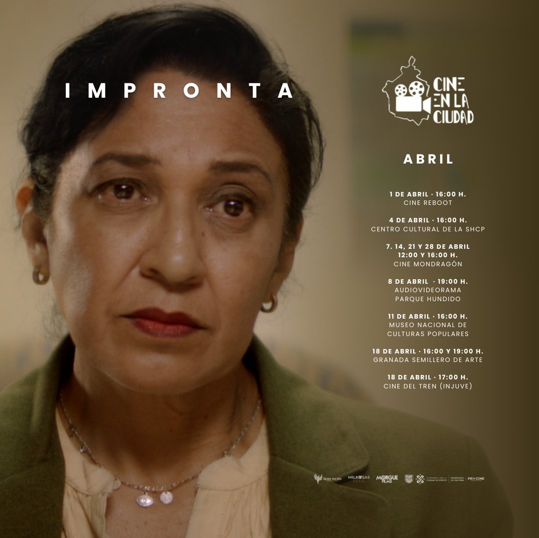 Amigxs, nuestro cortometraje #Impronta tendrá una serie de proyecciones gratuitas este mes y el siguiente (marzo y abril) en distintos espacios de la CDMX, como parte del programa "Cine en la ciudad" de <a href="/procine_oficial/">PROCINECDMX 🎥</a>. ¡Ojalá puedan verlo! 🙌🤩