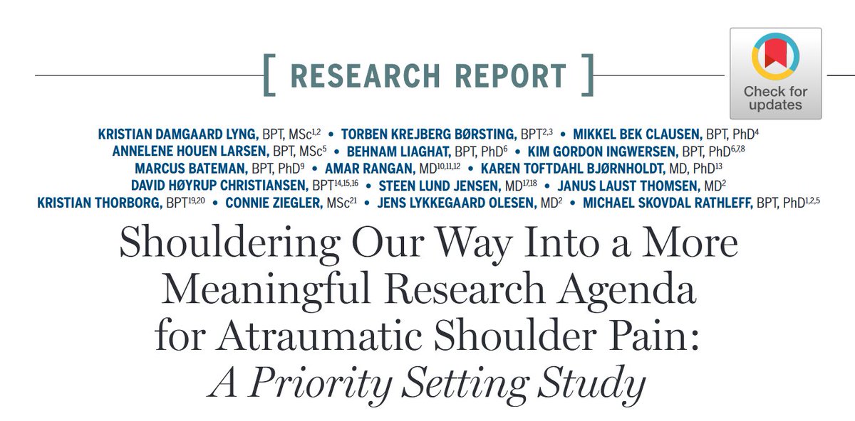 What are the research priorities (knowledge gaps) for people with atraumatic shoulder pain?

This #PrioritySetting process included patients and practitioners in multiple rounds to get to an eventual top 25 ranking ➡️ ow.ly/eFir50VkjUb

#Shoulder #Pain #yourJOSPT