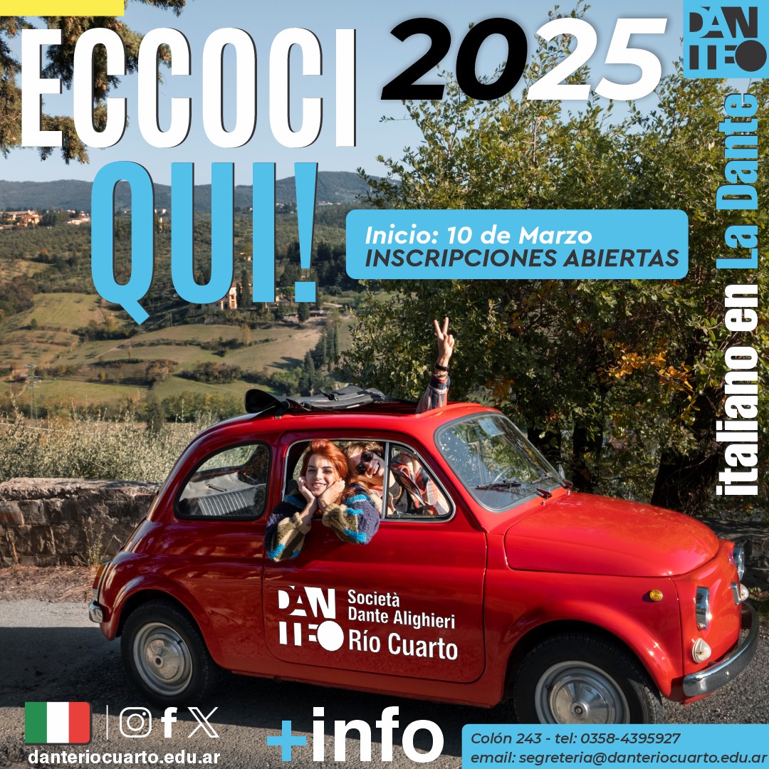 📷Benvenuti alla Dante 📷 📷
Sumate a nuestros cursos y comenzá a vivir " il mondo in Italiano " 📷
Inscripciones ingresando a nuestro sitio web danteriocuarto.edu.ar o click en el siguiente link: bit.ly/42WGuJY
