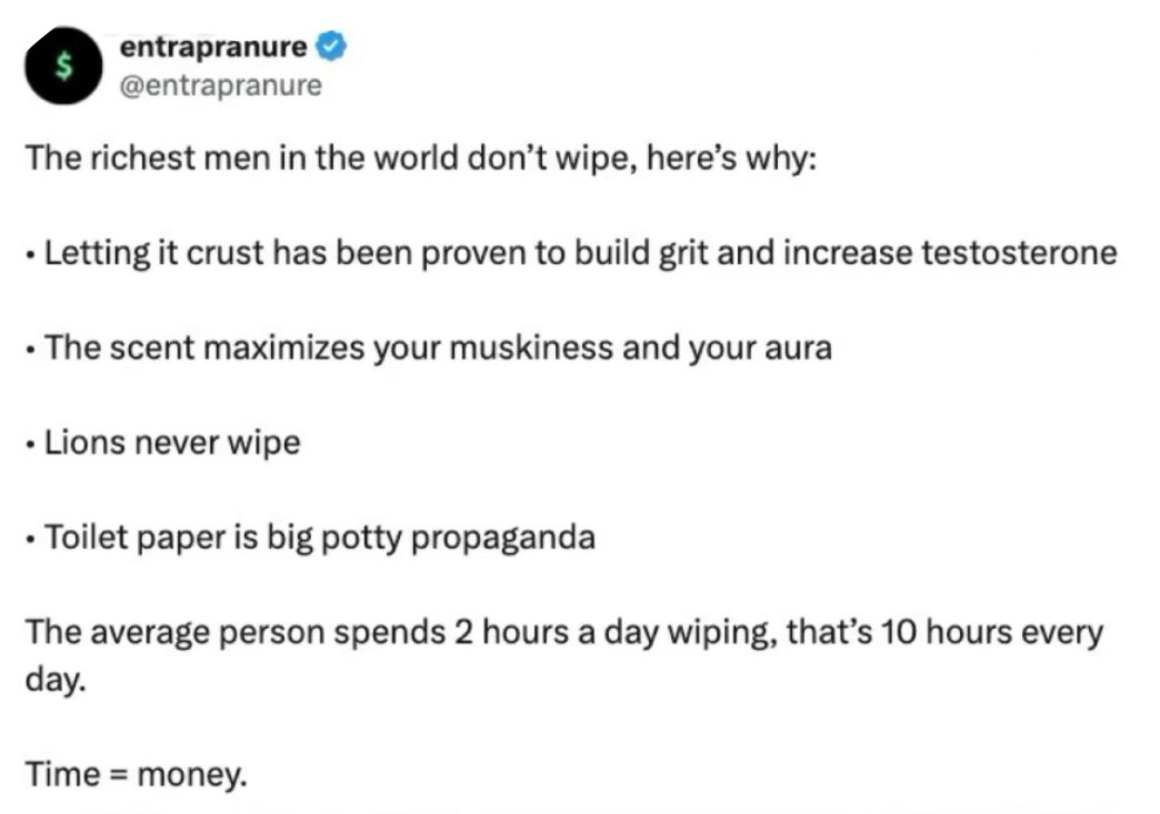 If you don’t wipe your ass after taking a shit, I’m just going to assume you are a jewish degenerate.