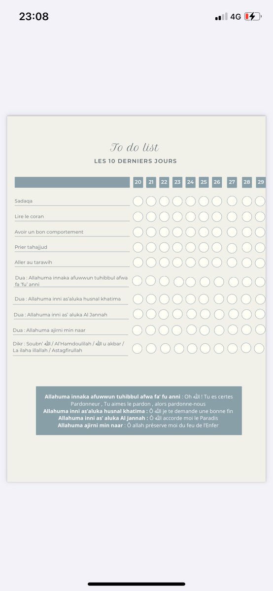 Les filles j’ai fais une sorte de « to do list » pour les 10 derniers jours . (Ça n’engage que moi) 

Qu’ الله préserve notre Oummah