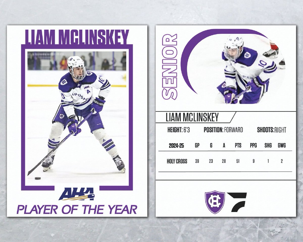 FloHockey's tweet image. LIAM. MCLINSKEY.
BACK-TO-BACK ATLANTIC HOCKEY/ATLANTIC HOCKEY AMERICA PLAYER OF THE YEAR 🏆

Check out more on the @Atlantic_Hockey award winners ⬇️
📰: flosports.link/41Wl13C

@HCrossMHockey 
#AtlanticHockey #GoCrossGo