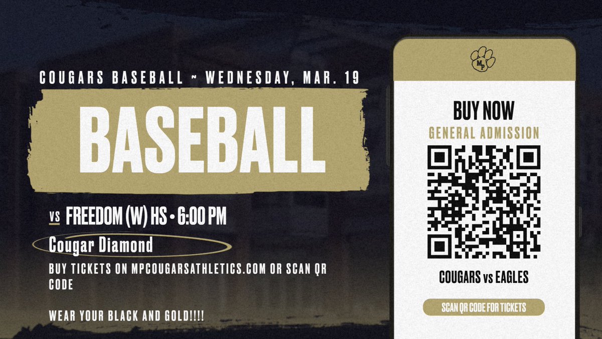 Dear Parents, Guardians, and Cougar Baseball Fans,

This year, we want to inform you that we will be charging admission for all home baseball games. 

If you have any questions, please feel free to contact the athletic department at 703-361-9131.