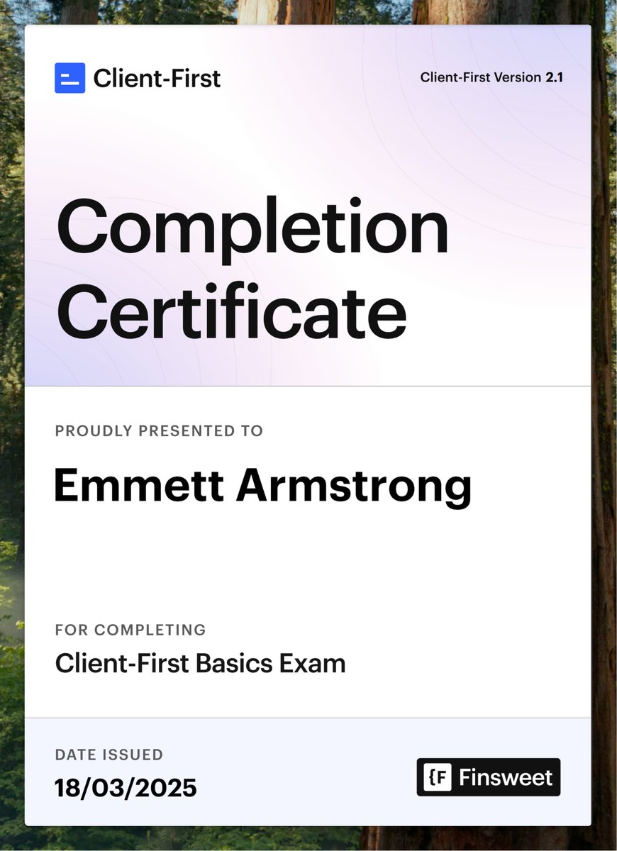 Thanks <a href="/finsweet/">Finsweet</a> team and especially <a href="/harshit_agl/">Harshit Agrawal</a> for putting in the work to create the Client-First certification program!