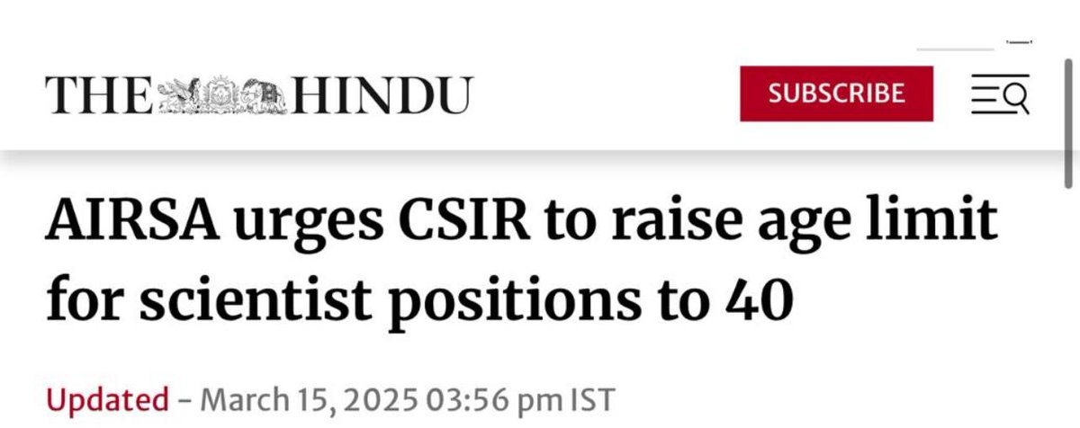 AIRSAIndia's tweet image. Indian researchers face a tough time as scientific leaders ignore scholars&apos; plea on age restrictions for scientist positions in @CSIR_IND institutions. Talented and experienced scholars are being unfairly restricted @DrNKalaiselvi @DrJitendraSingh
#AgeLimitReform @IndianExpress