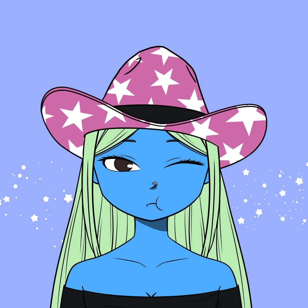 CowgirlsNFT's tweet photo. It’s giveaway time! 

To win this Cosmic Cowgirl…
1. Follow us @CowgirlsNFT 
2. Repost this tweet
3. Tag a friend! 🤠

Good luck! 💙🌟 https://t.co/dtg4VJAWp4