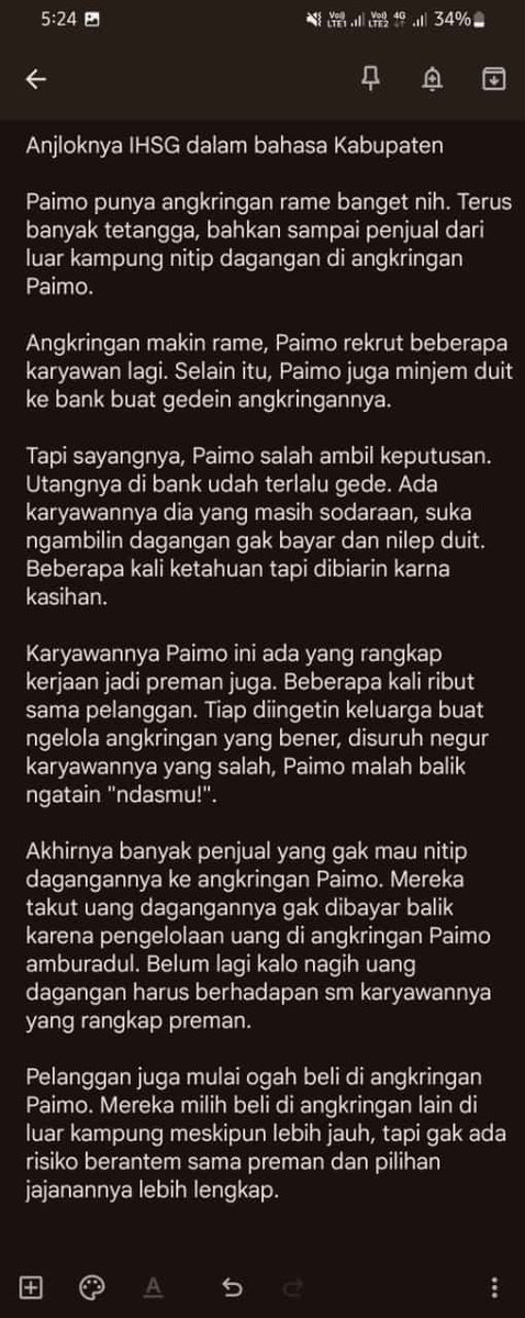 Dapet ginian dari kawannya kawan, bahasa sederhana soal IHSG ini, gw sendiri ga expert jadi I will hold my personal opinion