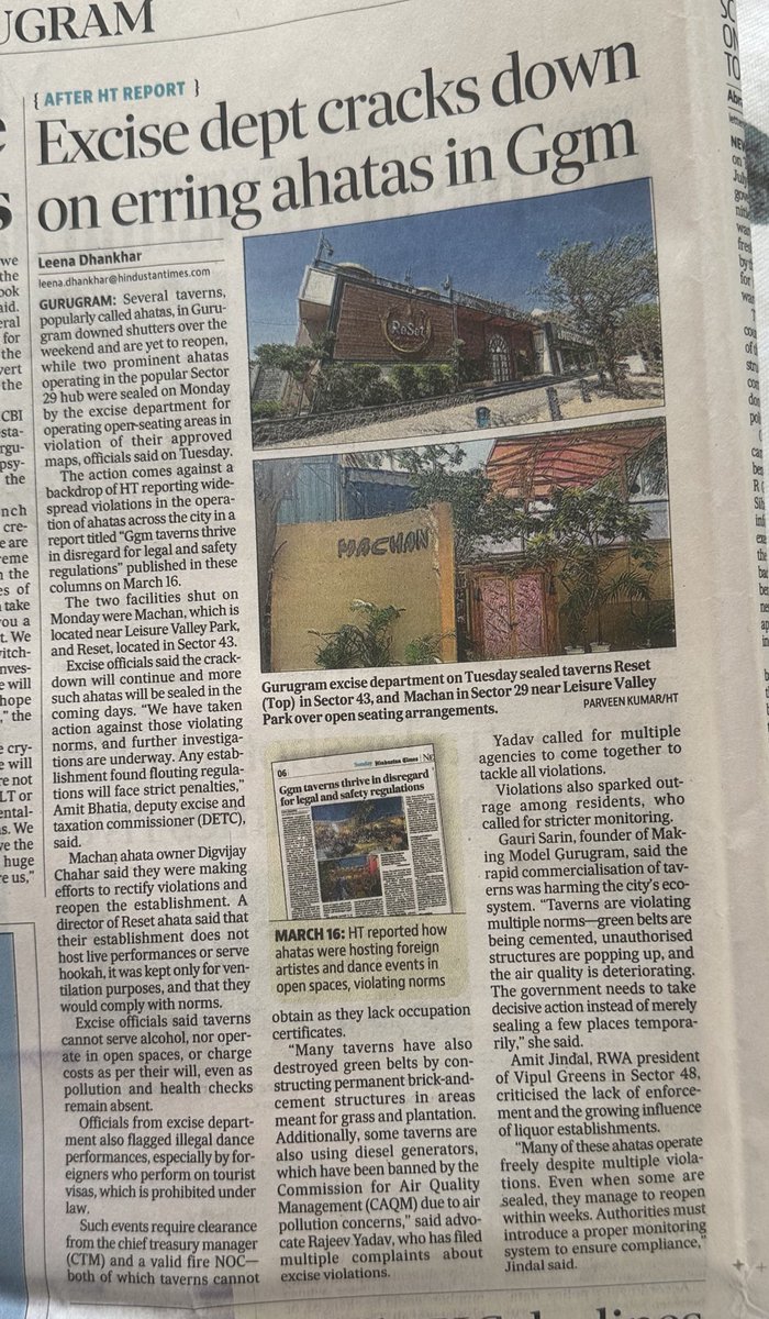 leenadhankhar's tweet image. HT Impact | Crackdown on Illegal Ahatas 
Two days after HT exposed widespread violations in ahatas across the city, #excise officials swung into action on Monday, sealing two outlets for running unauthorized open seating on the ground floor. Officials confirmed special teams have…