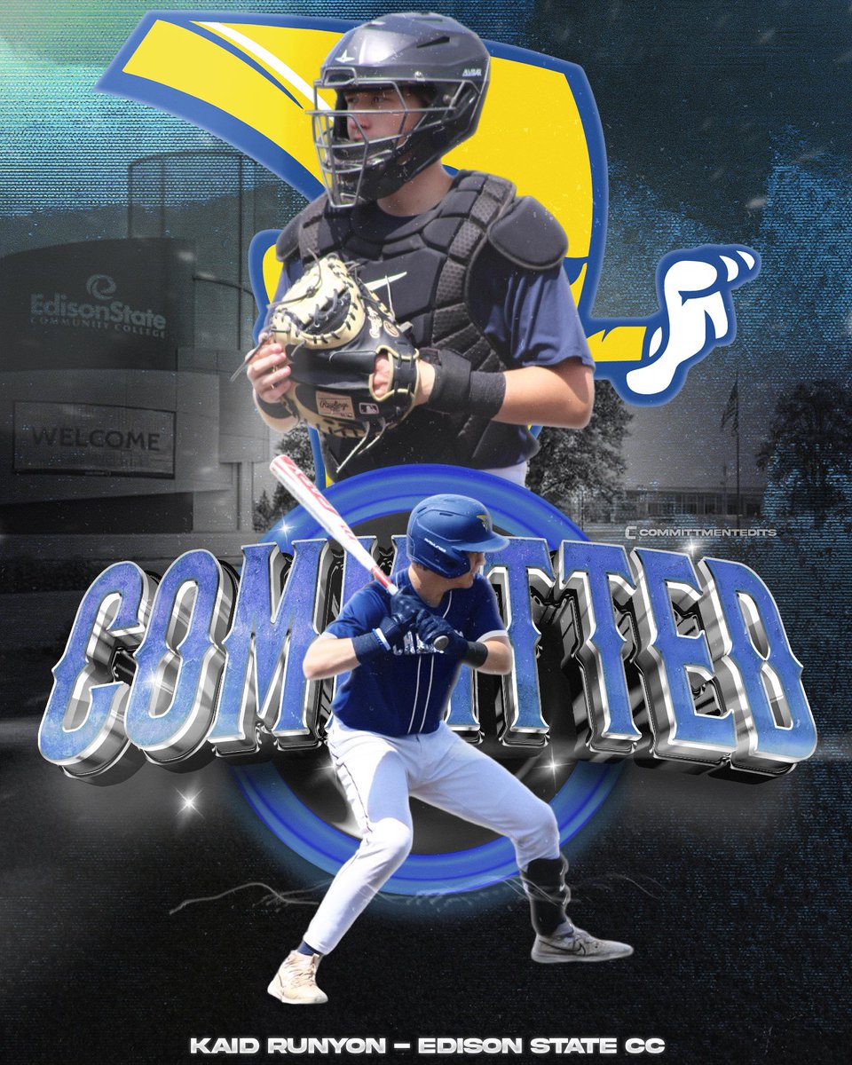 KaidRunyon's tweet photo. I will be continuing my athletic and academic career at Edison State Community College, huge thank you to Coach Wamsley for this opportunity to play at the next level. GO CHARGERS 🔵🟡🔵 https://t.co/Xvw5AtYXqr