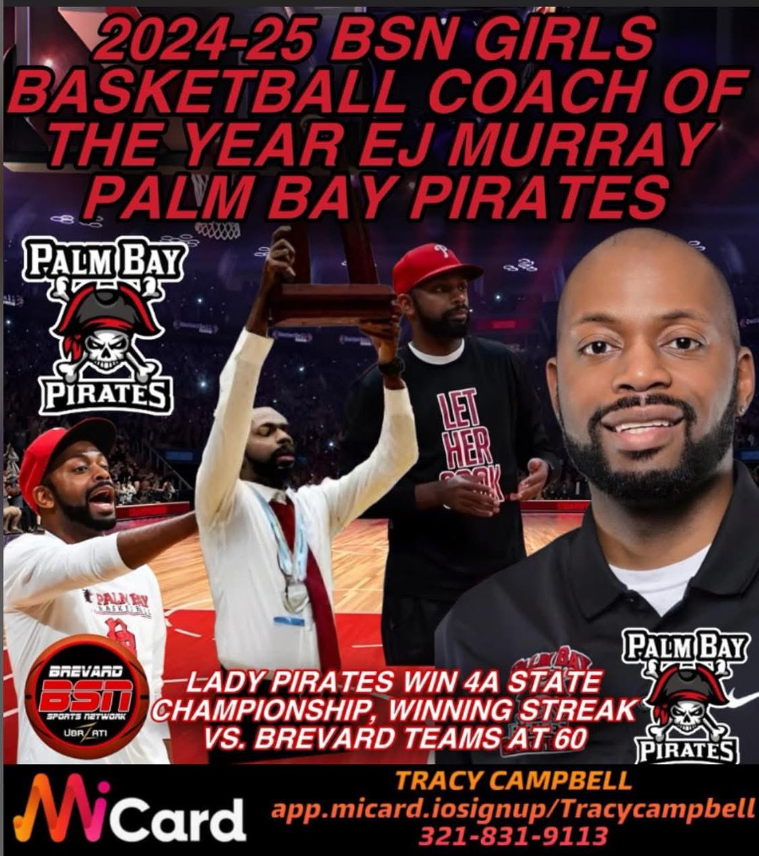 BSN, MI CARD FOR ATHLETES GIRLS BASKETBALL COACH OF THE YEAR, <a href="/EJMurray8/">EJ Murray</a>  <a href="/PalmBayGBB/">PalmBayHS-GBB_LegacyArchive</a>: 

Congratulations coach 

Read the whole write up here: facebook.com/share/p/1BSA6D…