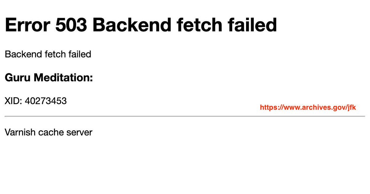 <a href="/DNIGabbard/">DNI Tulsi Gabbard</a> The public can't even access previously redacted JFK Assassination Files because the U.S. government can't seem to do even the most basic things correctly and plan for a server overload, configuration issues, or connectivity problems. FFS.