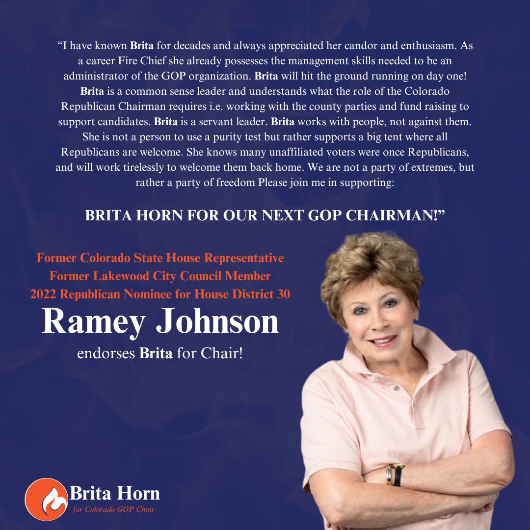 RealBritaHorn's tweet image. Thank you Ramey Johnson for your support and trust! 
Your endorsement means so much, and I’m grateful to have you standing with me. 
Together, we will keep pushing forward and make a real difference!
#ColoradoFirst 
The Fire to Lead: 🔥🔥🔥
Uniting the #Colorado #GOP