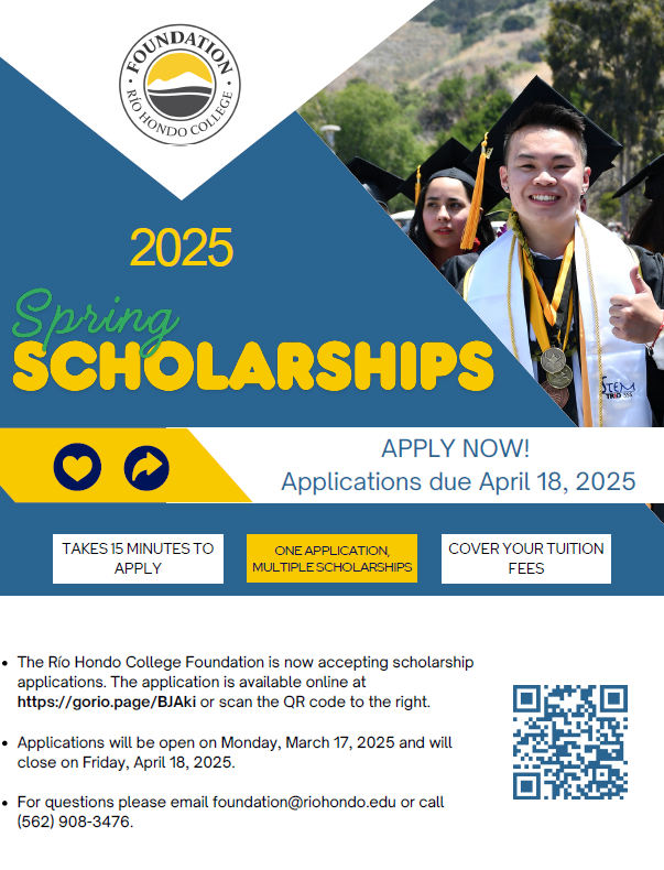 🎓2025 Spring Scholarships
The Río Hondo College Foundation is accepting scholarship applications. 

 ✅One application, multiple scholarships
 ✅Cover your tuition fees

 🚨Applications are due April 18

 👉Apply Now!
gorio.page/BJAki?utm_sour…

#riohondocollege #scholarship