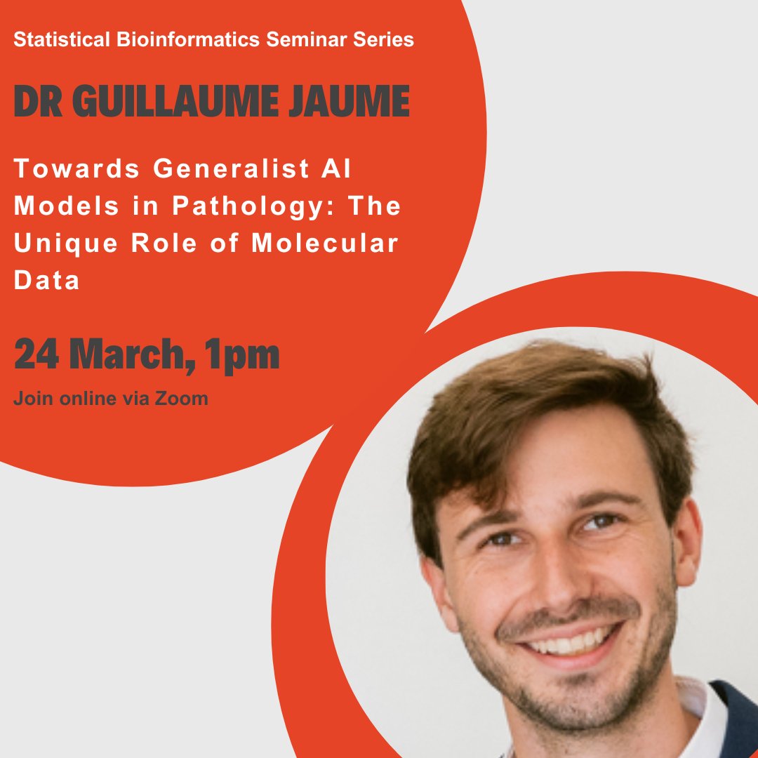Sydney Precision Data Science Centre (@sydneybioinfo) on Twitter photo Join us next Monday for a talk by <a href="/GuillaumeJaume/">Guillaume Jaume</a>
from <a href="/harvardmed/">Harvard Medical School</a> ! 🌟
📊Towards Generalist AI Models in Pathology: The Unique Role of Molecular Data
⏱️24 March, 1pm (AEST)
🔗bit.ly/4hZLxiR Join us next Monday for a talk by <a href="/GuillaumeJaume/">Guillaume Jaume</a>
from <a href="/harvardmed/">Harvard Medical School</a> ! 🌟
📊Towards Generalist AI Models in Pathology: The Unique Role of Molecular Data
⏱️24 March, 1pm (AEST)
🔗bit.ly/4hZLxiR