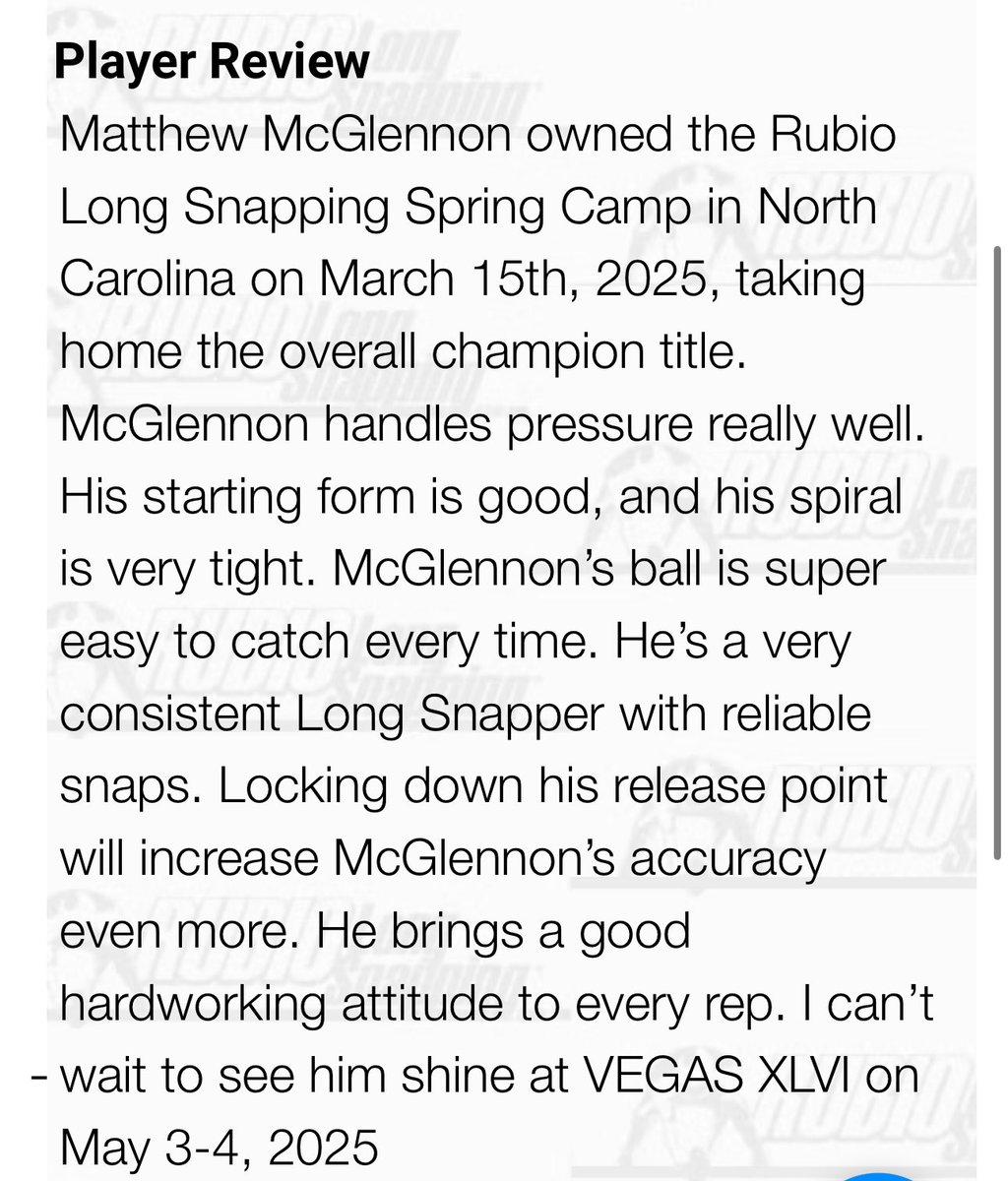 Matt McGlennon (@mattmcglennon26) on Twitter photo Thanks so much for the amazing write up <a href="/TheChrisRubio/">Rubio Long Snapping®</a> 🏈Glad to have earned the 4.5 star rating. Working hard to get the 5⭐️. Was a great camp, looking forward to NJ in April. <a href="/Joeshim41/">Joseph Shimko</a> <a href="/BigRedBoosters/">Ocean Township Football Booster Club</a> <a href="/mikemac243/">Michael McGlennon</a> #toetheline #specialteams #longsnapper #football Thanks so much for the amazing write up <a href="/TheChrisRubio/">Rubio Long Snapping®</a> 🏈Glad to have earned the 4.5 star rating. Working hard to get the 5⭐️. Was a great camp, looking forward to NJ in April. <a href="/Joeshim41/">Joseph Shimko</a> <a href="/BigRedBoosters/">Ocean Township Football Booster Club</a> <a href="/mikemac243/">Michael McGlennon</a> #toetheline #specialteams #longsnapper #football