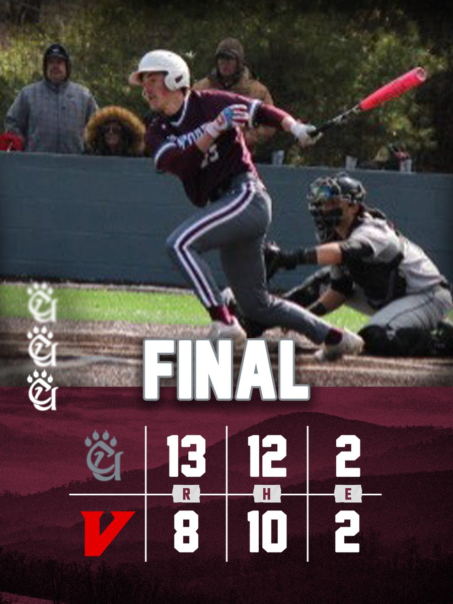 .<a href="/ConcordBaseball/">Concord Baseball</a> Final

Concord 13
UVa.-Wise 8

Hits: Matt DiSanti (3), Austin Hear (3)
RBI: Austin Hear (4), Matt DiSanti (3), Korbin Bostic (2)
Home Runs: Austin Hear (4th), Korbin Bostic (2nd), Matt DiSanti (1st)
WP: Logan Darrow (5IP, 3H, 2ER, K)