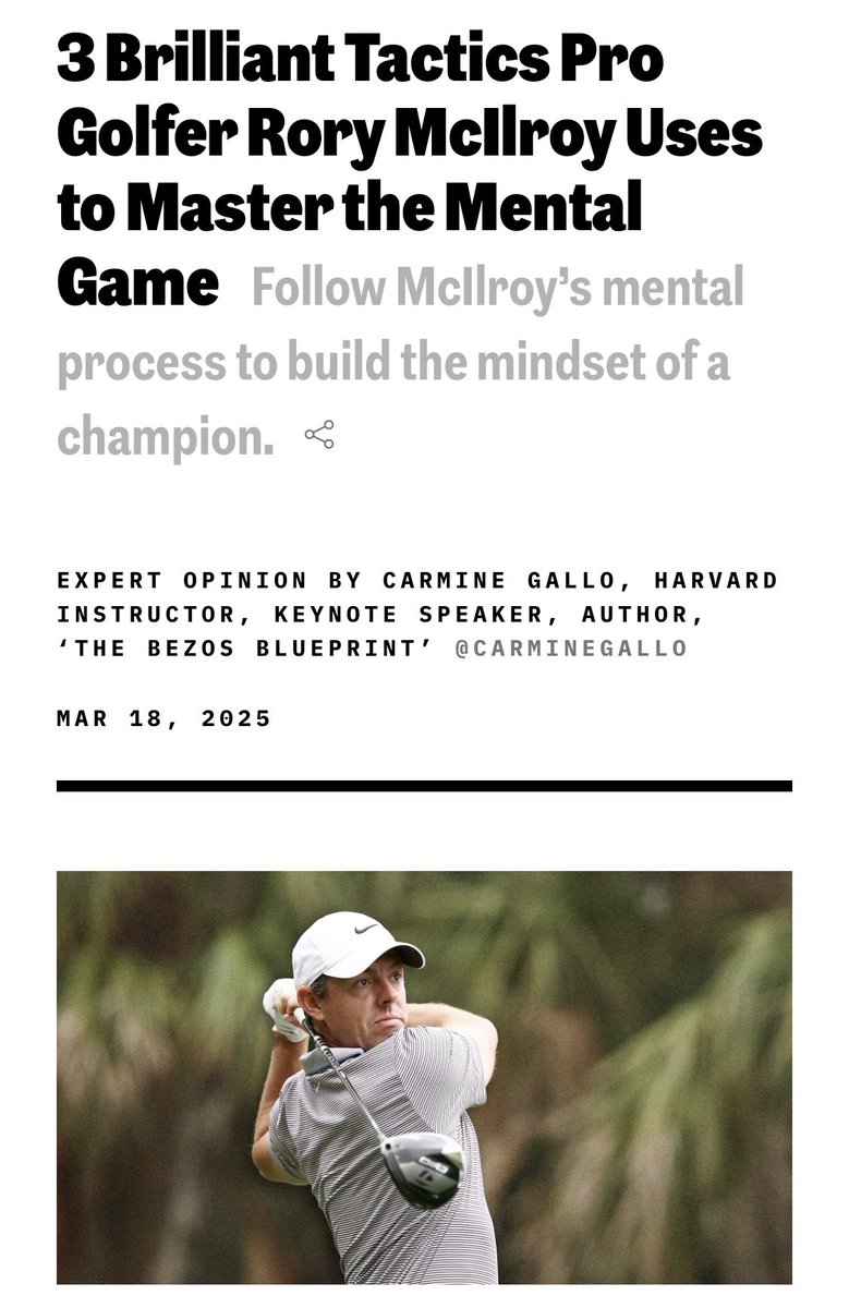 Yes, Rory McIlroy just put on a mental game master class. He’s so interesting to hear. I wrote about it for Inc. #rorymcilroy #pgatour <a href="/PGATOUR/">PGA TOUR</a> 
inc.com/carmine-gallo/…