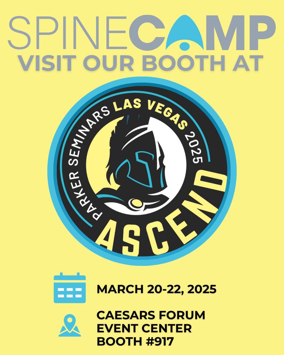 SpineCAMP's tweet photo. 🌟 Join us at Parker Seminars! 🌟

We're thrilled to invite you to our booth in the Forum Ballroom at Caesars Forum!

🗓️ Dates: March 20-22

📍 Find us at Booth #917

See you there! ✨ #ParkerSeminars https://t.co/duoutvcr28