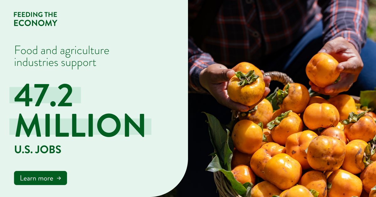 47.2 million Americans rely on the food and agriculture industry for quality jobs, helping fuel the economy. Learn more about the industry’s impact on the economy in the latest #FeedingTheEconomy2025 report: bit.ly/2wxgHgC