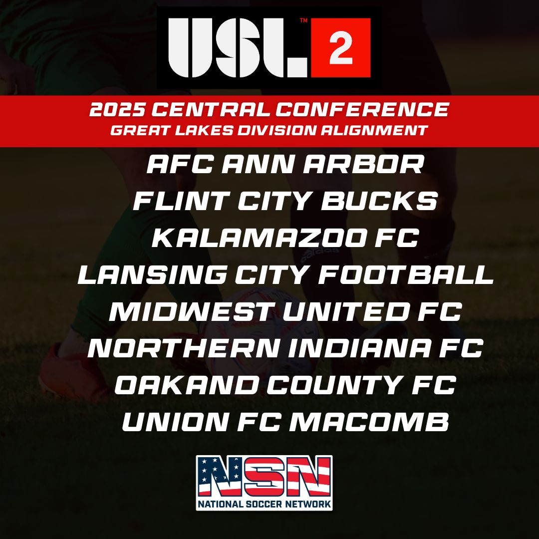 natsoccertv's tweet photo. The USL 2 Central Conference alignments have been revealed, showcasing a competitive season ahead!
Who are you most excited to see play?
Let us know in the comments! #USL2 #SoccerSeason #CentralConference #WeAreReady https://t.co/LphTot11Ku