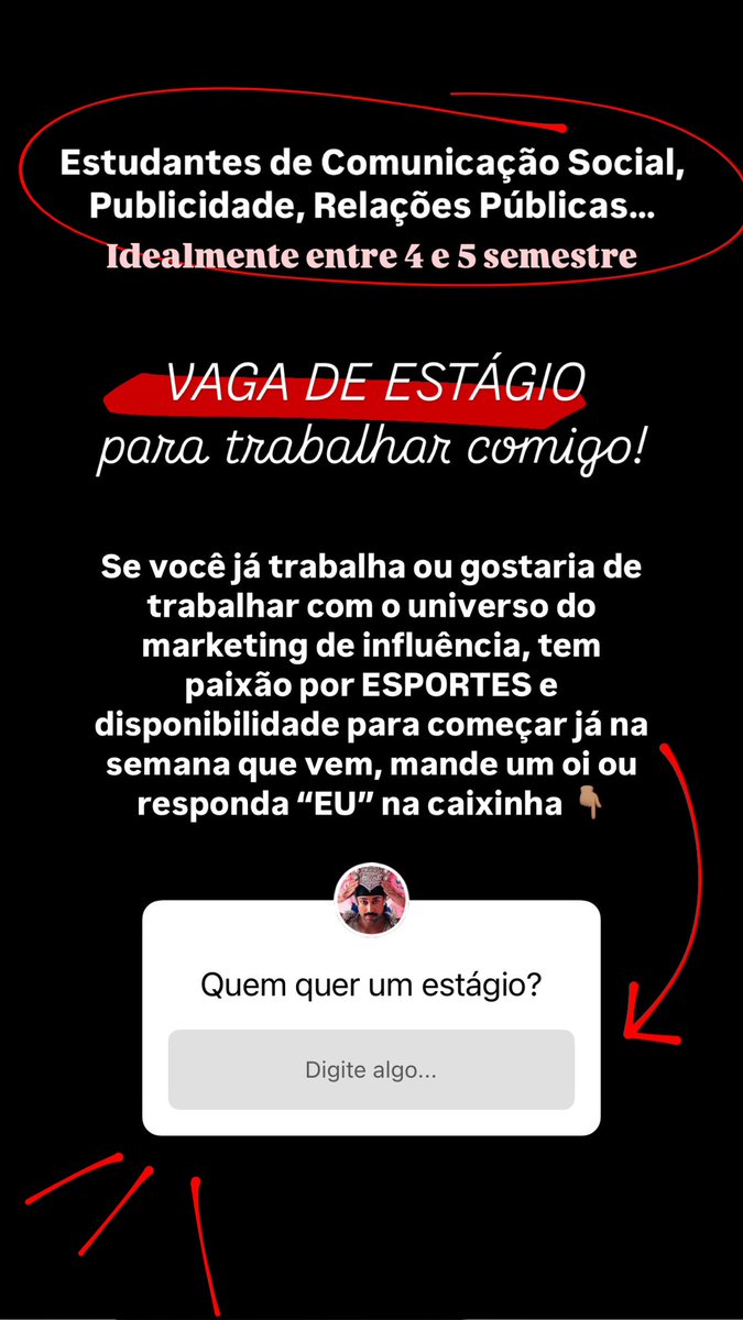 VAGA ESTÁGIO MKT DE INFLUÊNCIA EM SP. Precisa curtir, fazer, acompanhar esportes. Cadê os estudantes?