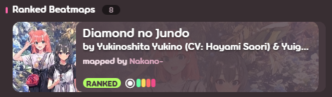 osuNakano's tweet image. officially ranked beatmaps 8!! (totally no dq :tf)

First ever Diamond no Jundo full version to be ranked for std mode!!

Thanks to @dal2ra, @MarinaQQQ and Ianos for carrying me and thanks to ckharv and Mattay for the noms once again.

osu.ppy.sh/beatmapsets/22…
