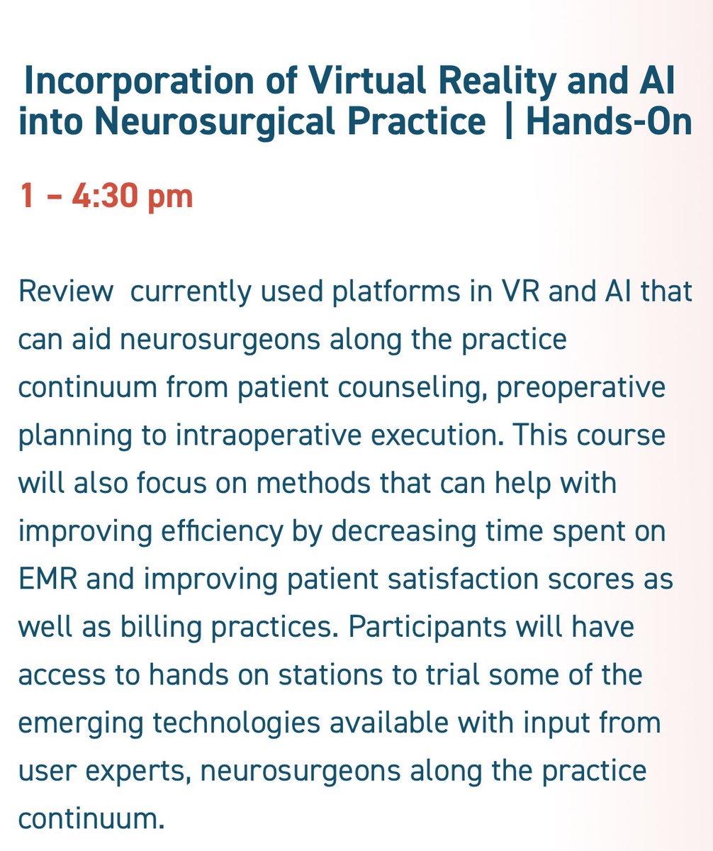 Analiz Rodriguez MD, PhD, MBA, FAANS (@arodmdphd) on Twitter photo Due to demand…8 more slots have been added to the Virtual Reality and AI practical course at #AANS2025
Myself and <a href="/CamiloMolinaMD/">Camilo A Molina MD</a> are directing this opportunity for hands on experience with the newest technology. Due to demand…8 more slots have been added to the Virtual Reality and AI practical course at #AANS2025
Myself and <a href="/CamiloMolinaMD/">Camilo A Molina MD</a> are directing this opportunity for hands on experience with the newest technology.