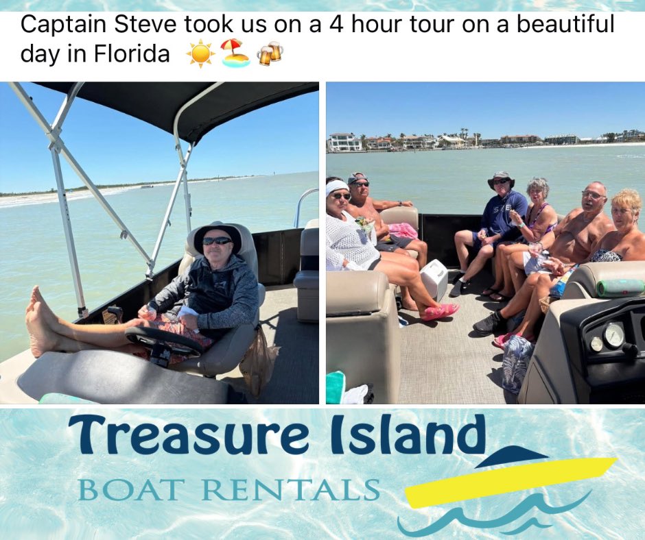 Another great boating day at Treasure Island Boat Rentals!  Thank you to Captain Steve and his Crew🎉🏝️🌞😎 #Florida #JohnsPass #BoatRental