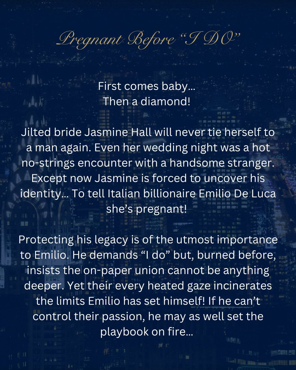 #CoverReveal! Pregnant Before "I Do" releases 18/19 June in Australia/UK, and 1 July in North America.
The second book in The De Luca Legacy features Emilio and Jasmine's love story and I can't wait for you to meet them!
#romance #romancereads #romancebooks #books #italy #newyork