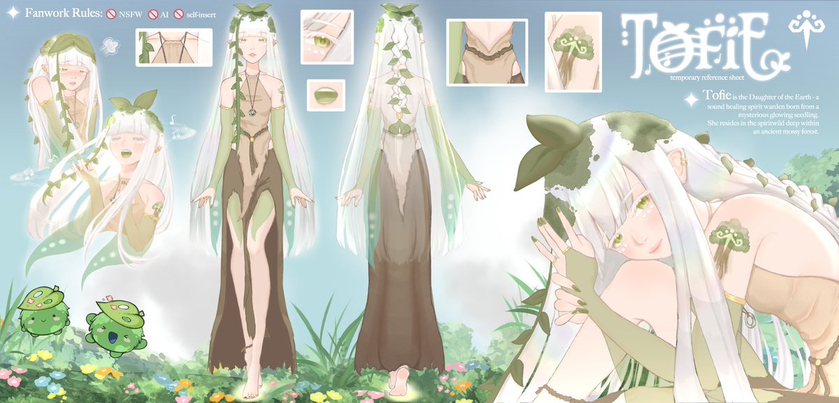 TOFIEmusic's tweet image. I am Tofie,
daughter of the earth,
spirit warden of this forest.🌱☁️

I drew a temporary reference in 2024, and I’m finally sharing it!
I’m not a skilled artist, but I hope my scribbles are easy to understand. 🙇🏻‍♀️

🌿 #tofieart
┊ tofiemusic.net
┊ twitch.tv/tofie