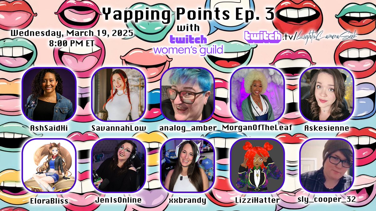 LightsCamSeek's tweet image. Tomorrow night, we’re having the biggest Yap Session yet with the #TwitchWomensGuild! Yapping Points: Episode 3 is packed with energy, surprises, and off-the-cuff speeches you won’t believe weren’t planned. Don’t miss it—live at 8PM ET! #YappingPoints #Jackbox