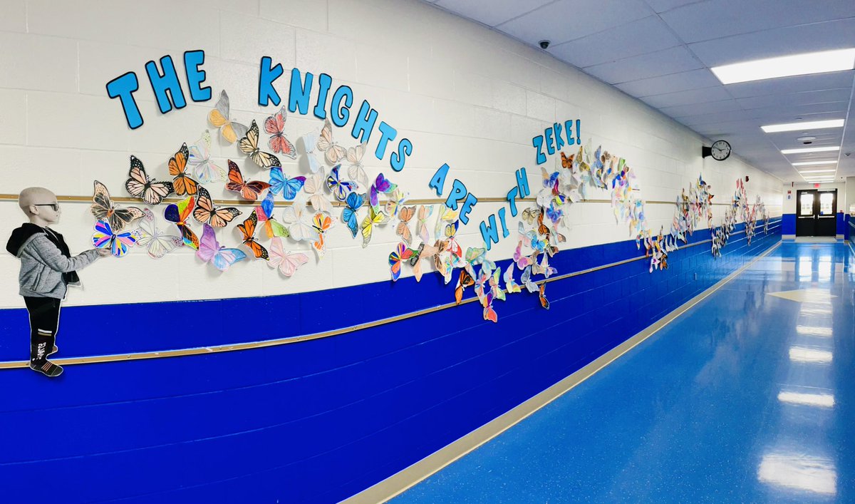 One of the fifth grade character council groups helped create the butterfly mural to show our support for Zeke Kuhn.