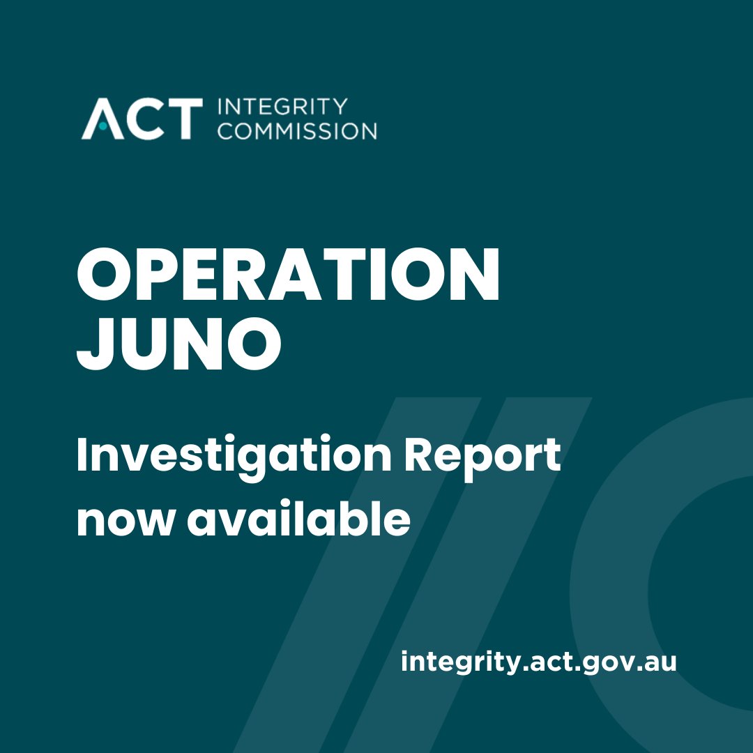 @ACTintegrity has released its investigation report into the conduct of Mr Walter Sofronoff KC, the Chair of the Board of Inquiry established under the Inquiries Act 1991 into the Criminal Justice System in the ACT. Read the full report: integrity.act.gov.au/operation-juno