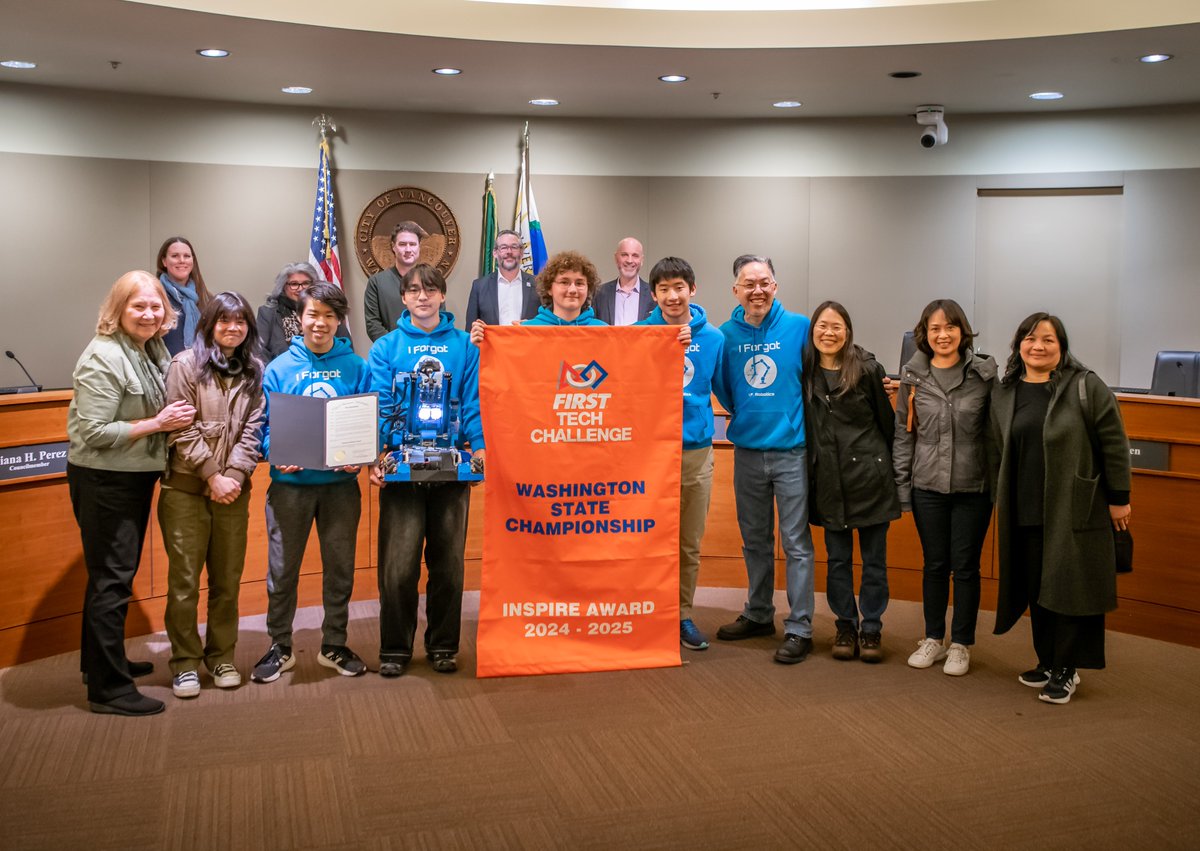 VancouverUS's tweet image. Last night, City Council recognized #NationalRoboticsWeek (April 5-13) &amp;amp; honored the outstanding achievements of our local @IF_Robots high school  team for putting #vanwa on the national map 🏆🤖 At WA State Championships, they earned the Triple Crown👑ifrobotics.org