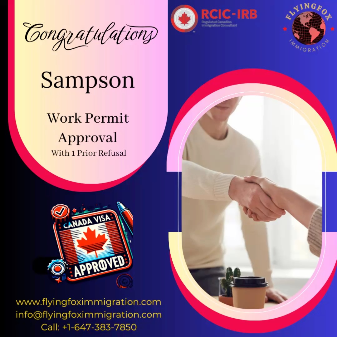 🎉 Congrats to Simpson on his work permit approval for Canada! 🇨🇦💼 Big things ahead!

Thanks for choosing #FlyingFoxImmigration for your visa process. Here’s to new adventures! 🌍✨

#WorkPermit #CanadaVisa #ClientSuccess #NewBeginnings