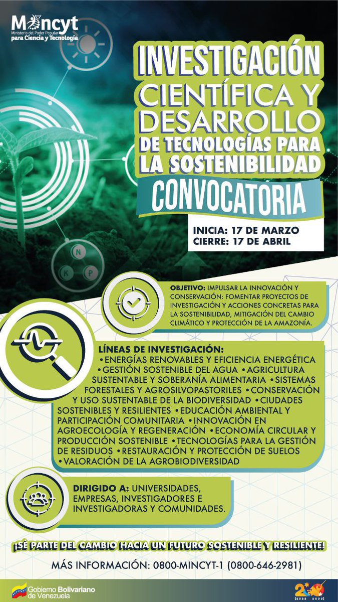 fundaciteportug's tweet photo. Convocatoria: “Investigación Científica y Desarrollo de Tecnologías para la Sostenibilidad”, del 17/03 al 17)04, abierta a universidades, empresas, investigadores e investigadoras y a las comunidades organizadas de todo el país. Conoce más 0800-Mincyt-1 (0800-646-2981) https://t.co/mJxgMGYV7Z