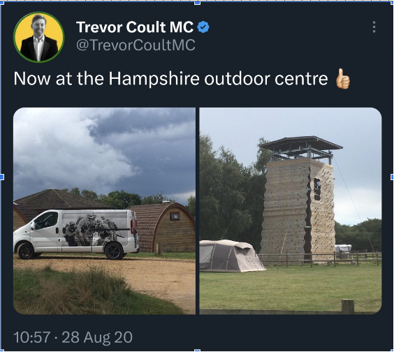 rstrok71's tweet photo. well...of course not. it would not be trevor coult's #scamvan if it was used for its intended purposes would it? does anyone see a #veteran in site? are they hiding in the tower? https://t.co/BPYaG84FCy