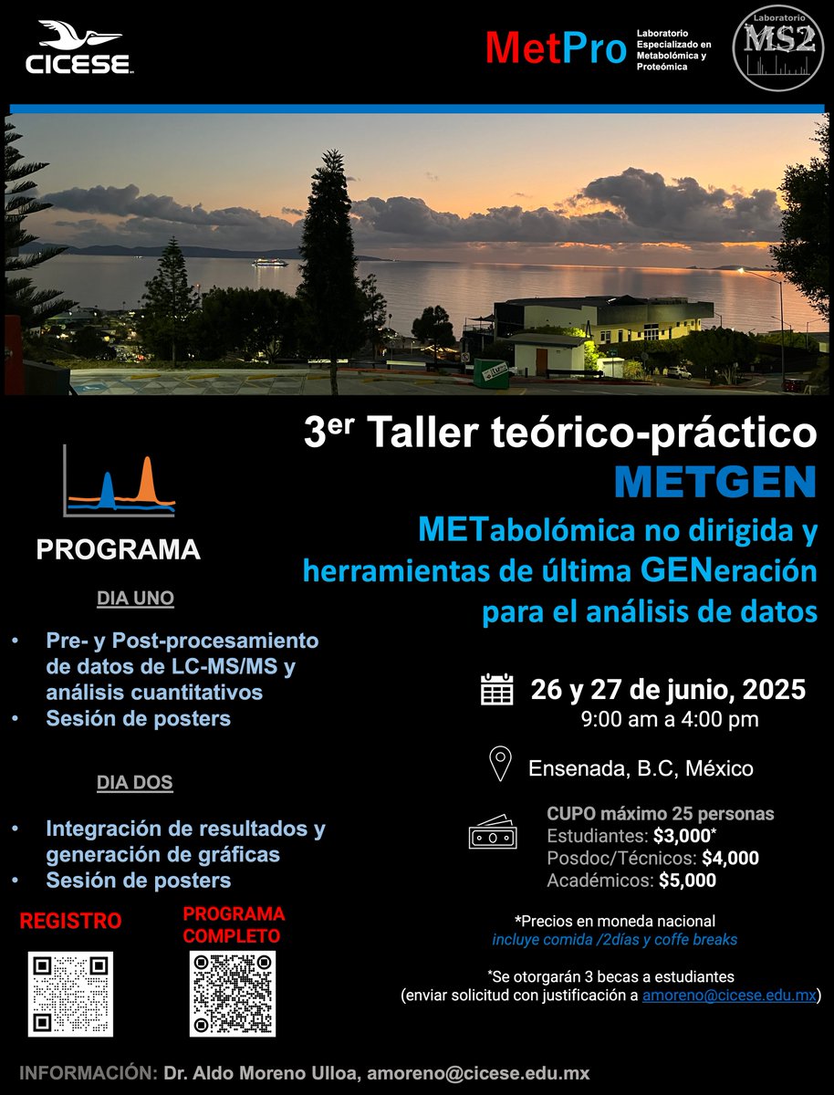 Join us for METGEN 2025 workshop in Ensenada, B.C.!

What's new?

Learn untargeted metabolomics with LC-MS2, compare leading LC-MS2 vendors, and engage in a poster session to strengthen collaborations in Mexico. Open to all levels—let’s advance metabolomics all!

<a href="/todoscicese/">CICESE</a>